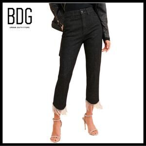 NWT Urban Outfitters BDG Crystal Hem Fringe Dark Off black straight jeans
